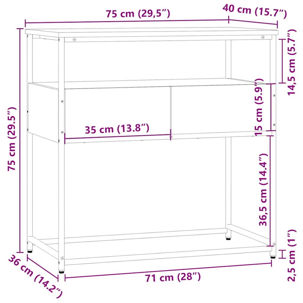 Konsolentisch Grau Sonoma 75x40x75 cm Holzwerkstoff