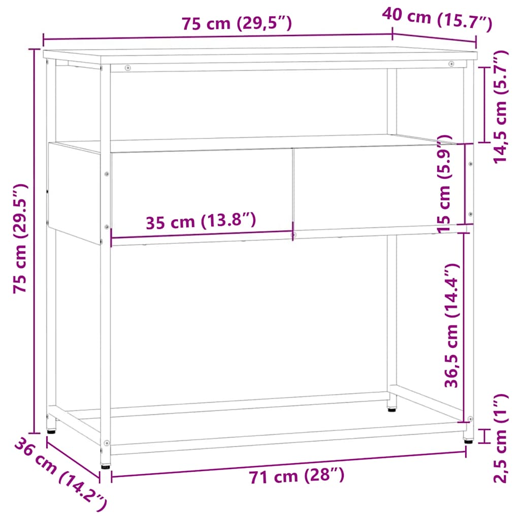 vidaXL Table console aspect chêne marron 75x40x75 cm Bois d'ingénierie