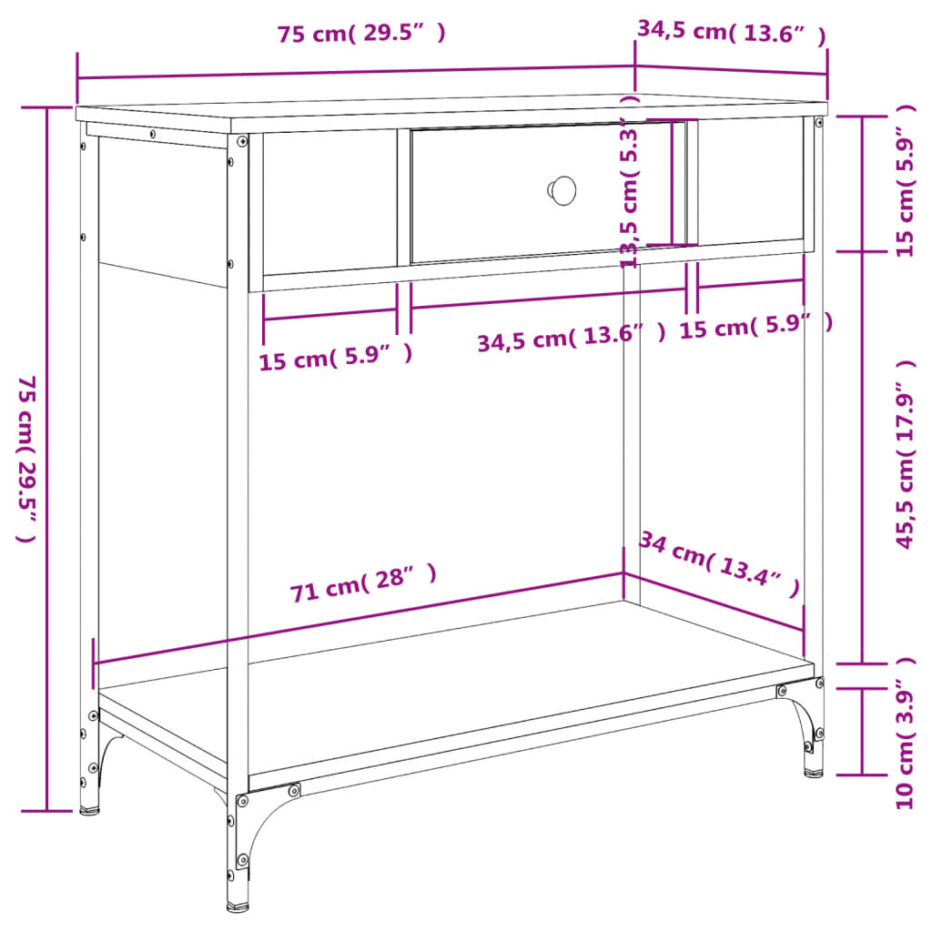 vidaXL Table console chêne fumé 75x34,5x75 cm aggloméré
