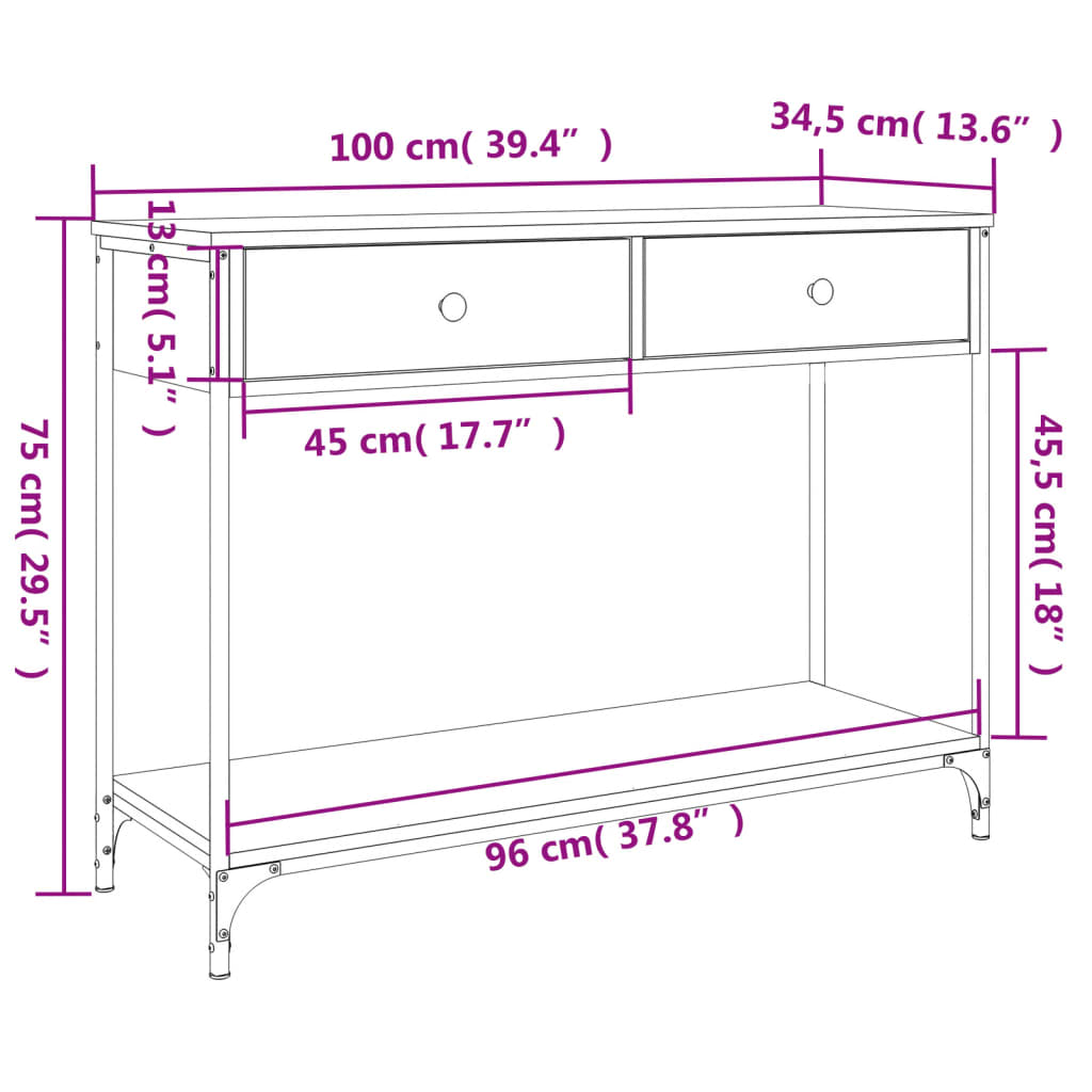 vidaXL Konsolentisch Räuchereiche 100x34,5x75 cm Holzwerkstoff