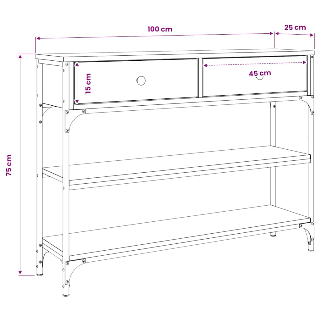 vidaXL Console Chêne Sonoma 100x25x75 cm Bois d'ingénierie