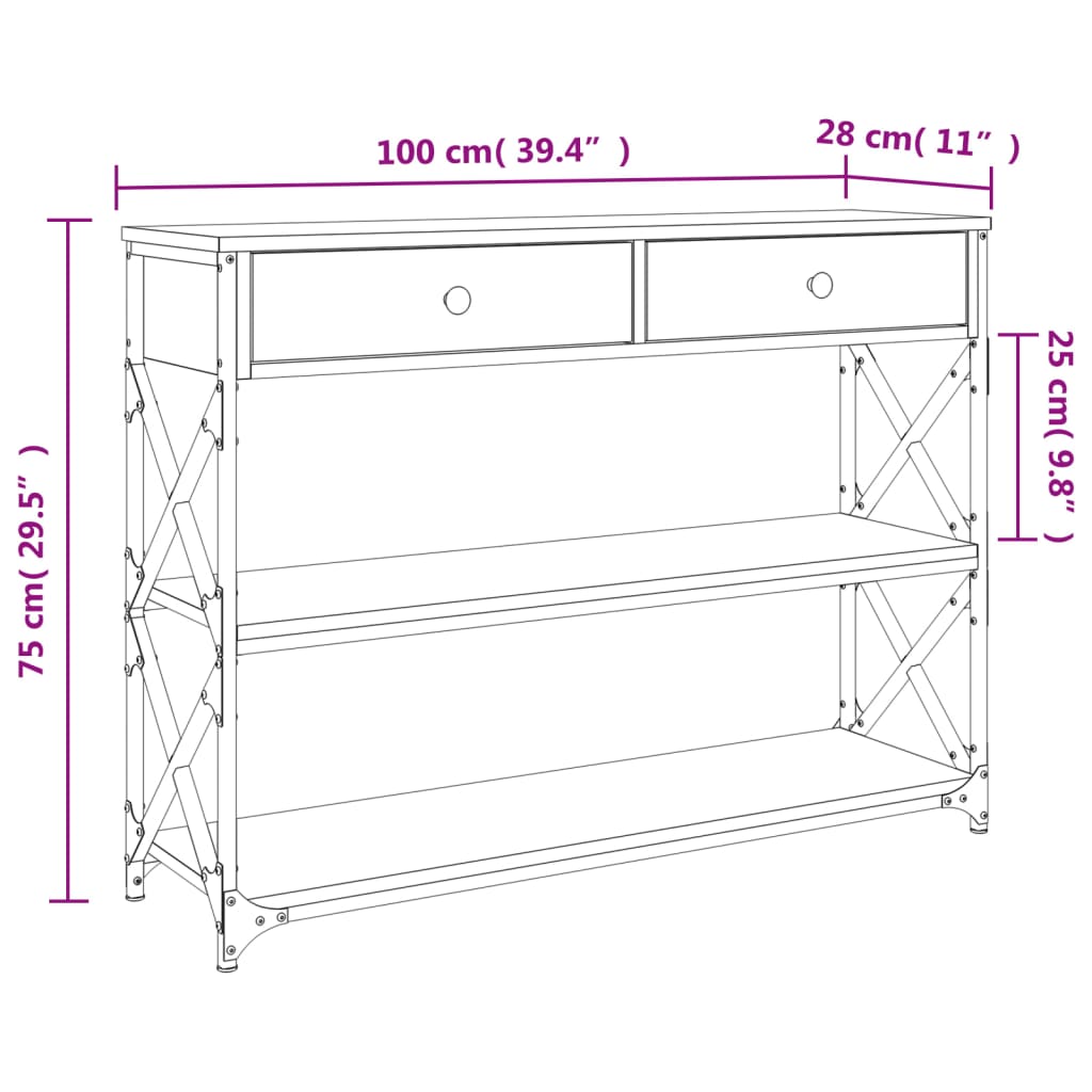vidaXL Konsolentisch Sonoma-Eiche 100x28x75 cm Holzwerkstoff