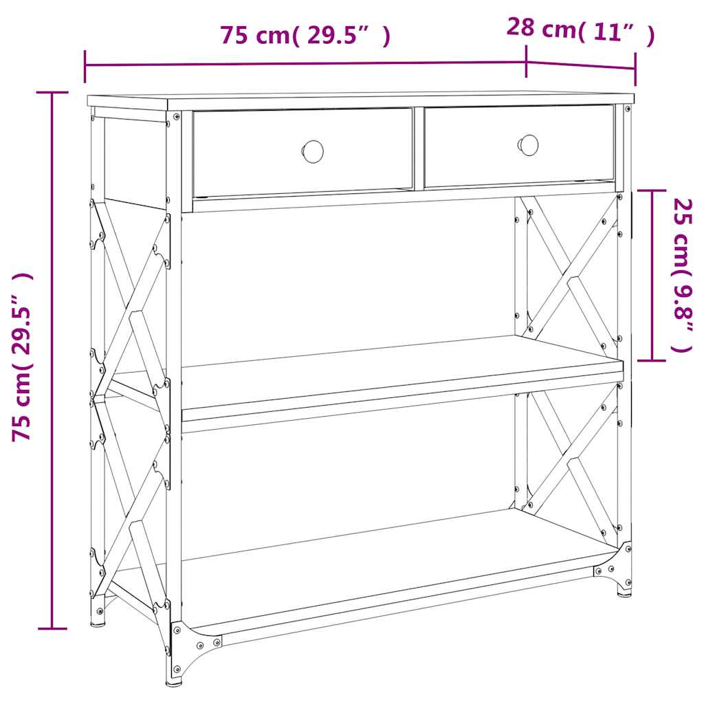 vidaXL Table console chêne Sonoma 75x28x75 cm aggloméré