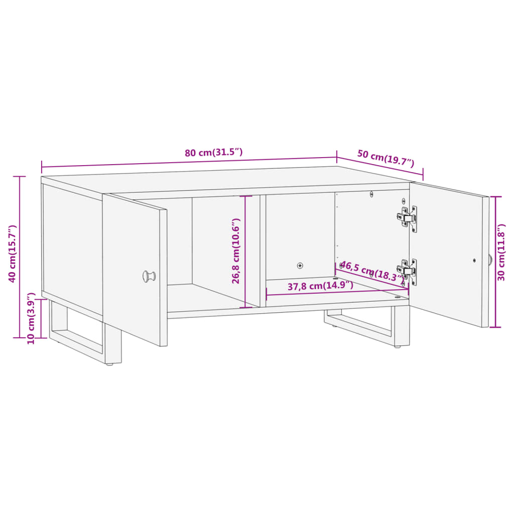 vidaXL Couchtisch Braun und Schwarz 80x50x40 cm Massivholz Mango