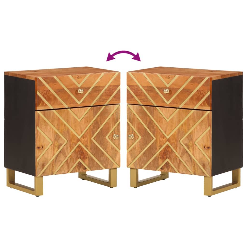 vidaXL Nachttisch Braun und Schwarz 50x33x60 cm Massivholz Mango
