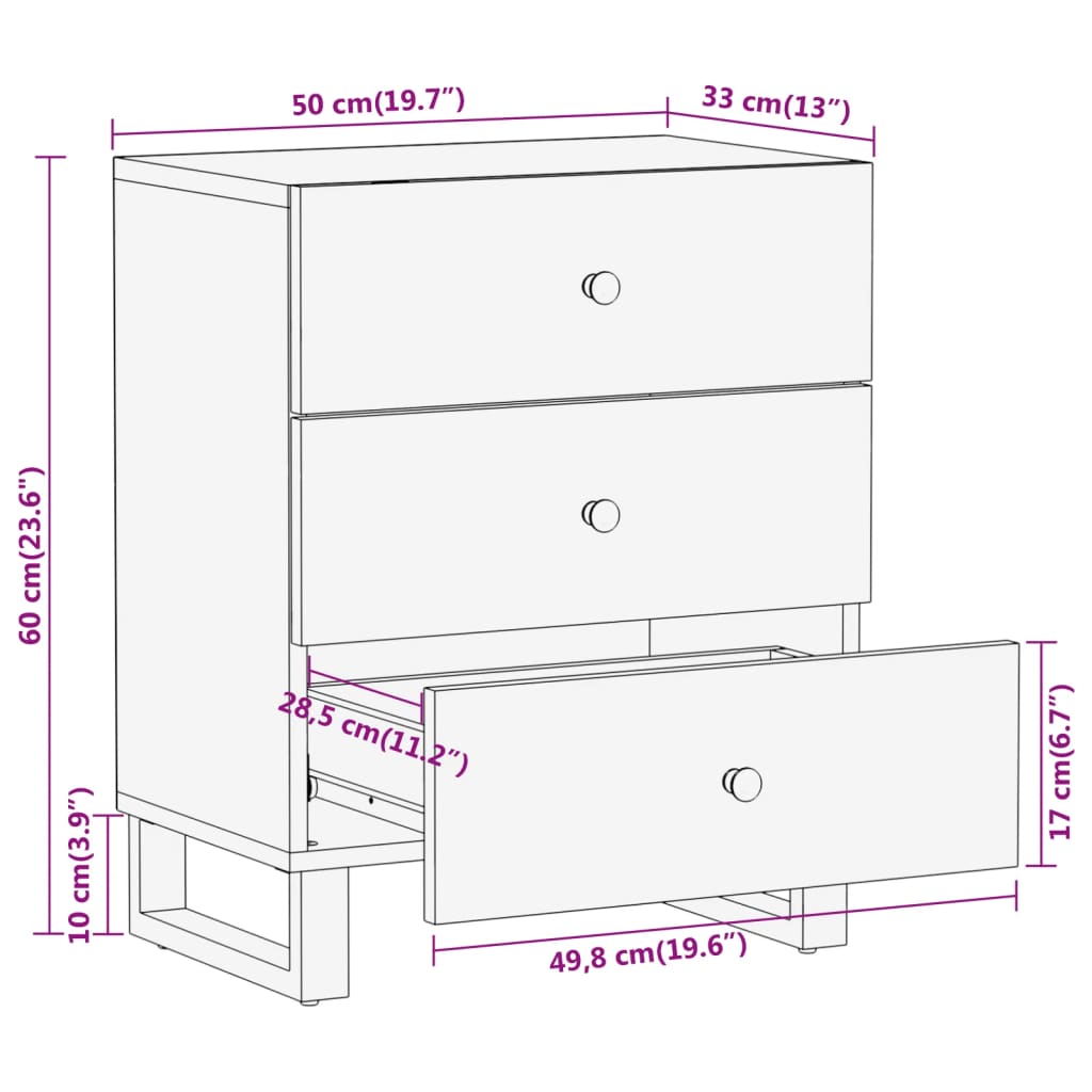 vidaXL Nachttisch Braun und Schwarz 50x33x60 cm Massivholz Mango
