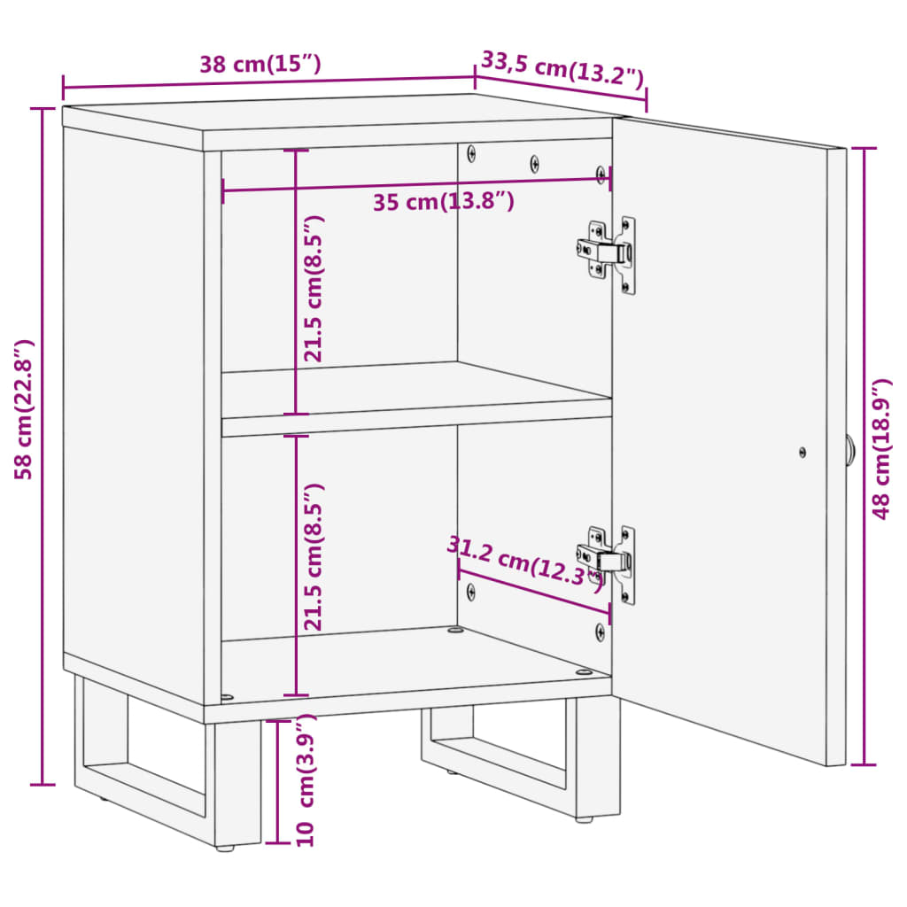 vidaXL Badschrank Braun und Schwarz 38x33,5x58 cm Massivholz Mango