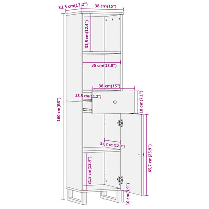 vidaXL Badschrank Braun und Schwarz 38x33,5x160 cm Massivholz Mango