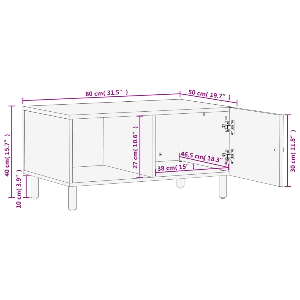 vidaXL Couchtisch Schwarz 80x50x40 cm Massivholz Mango