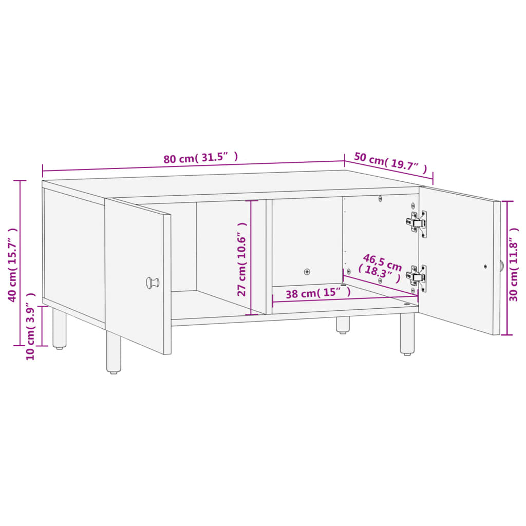 vidaXL Couchtisch Schwarz 80x50x40 cm Massivholz Mango