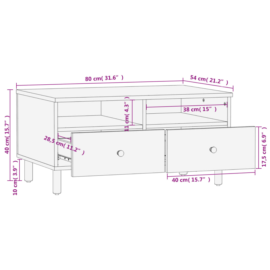 vidaXL Table basse noire 80x54x40 cm Bois de manguier massif