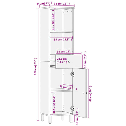 vidaXL Armoire de salle de bain noir 38x33x160 cm Bois de manguier massif