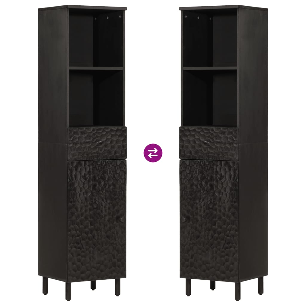 vidaXL Armoire de salle de bain noir 38x33x160 cm Bois de manguier massif