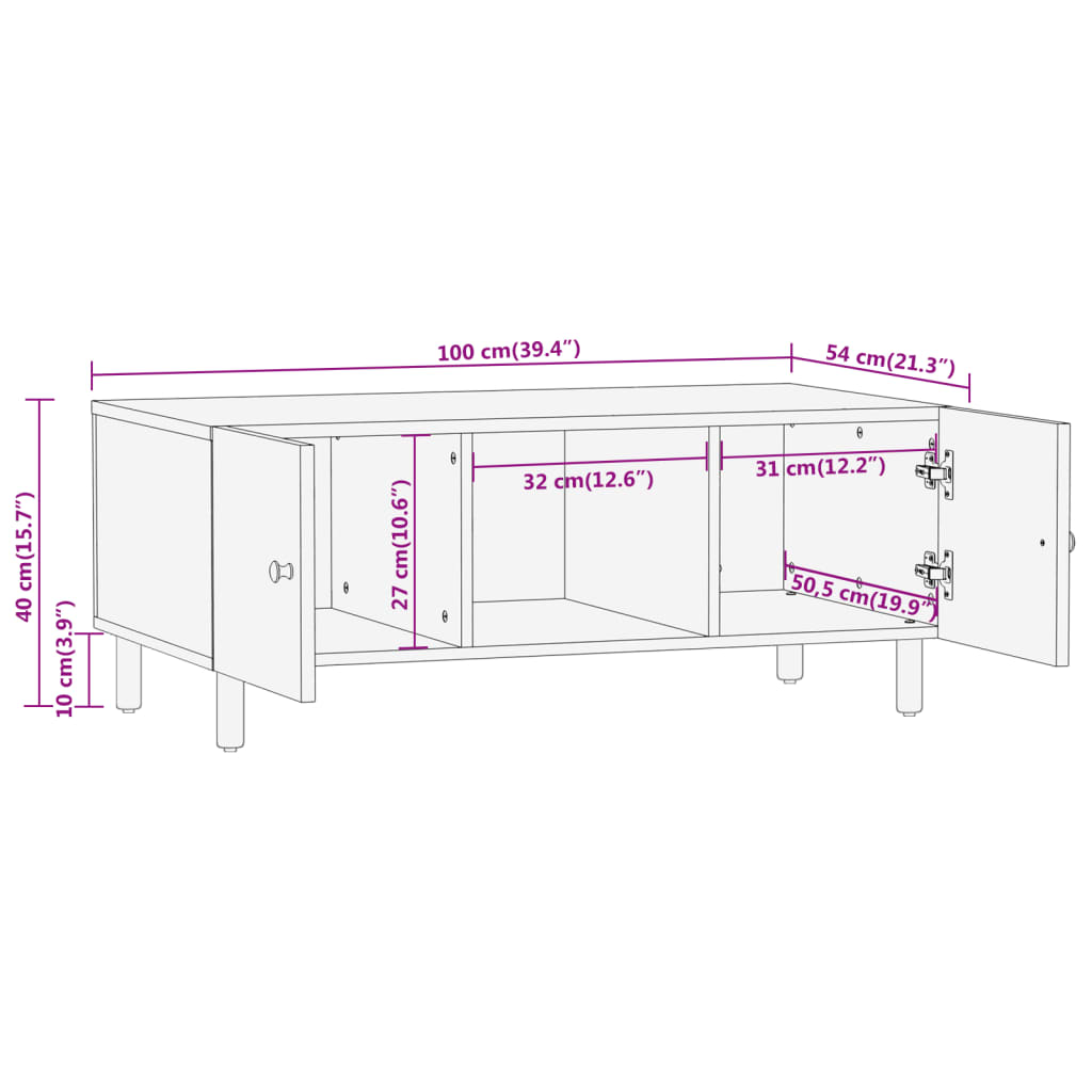vidaXL Couchtisch 100x54x40 cm Massivholz Akazie