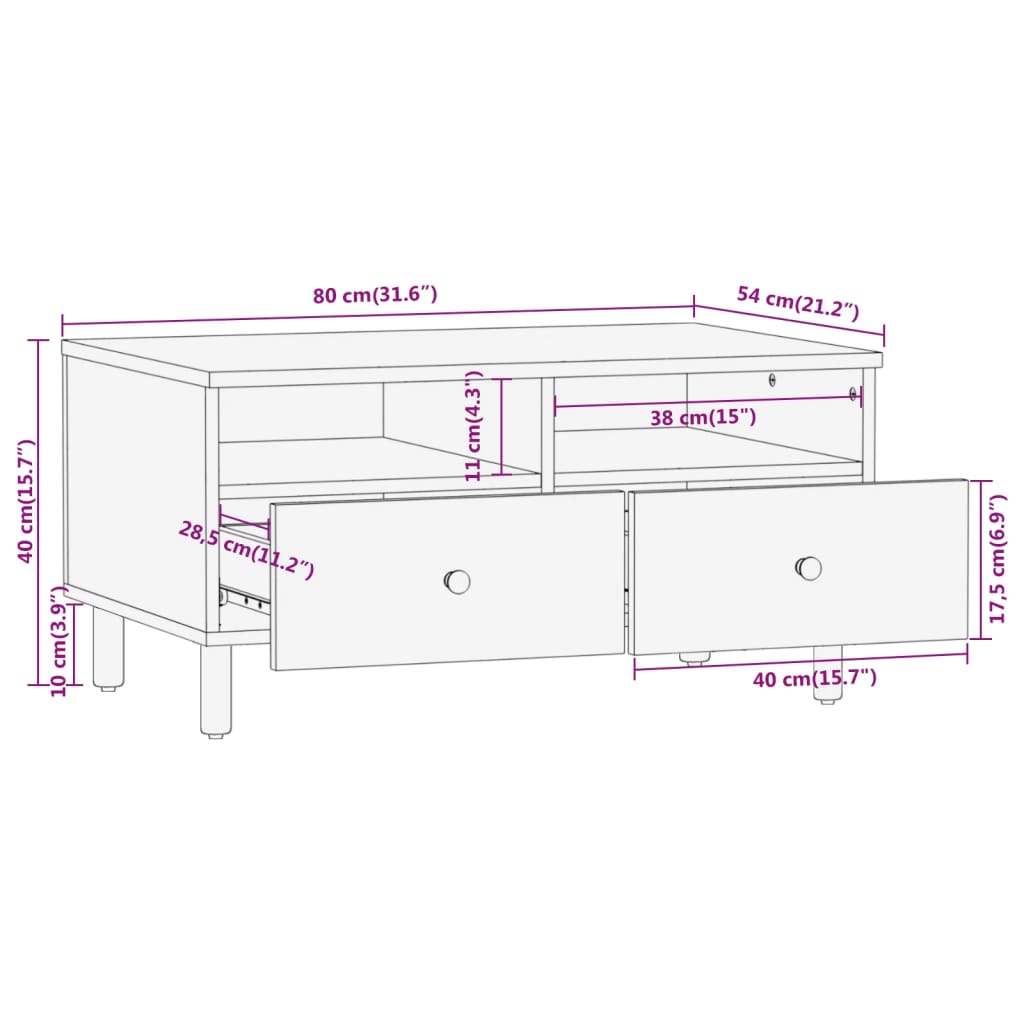 vidaXL Couchtisch 80x54x40 cm Massivholz Akazie