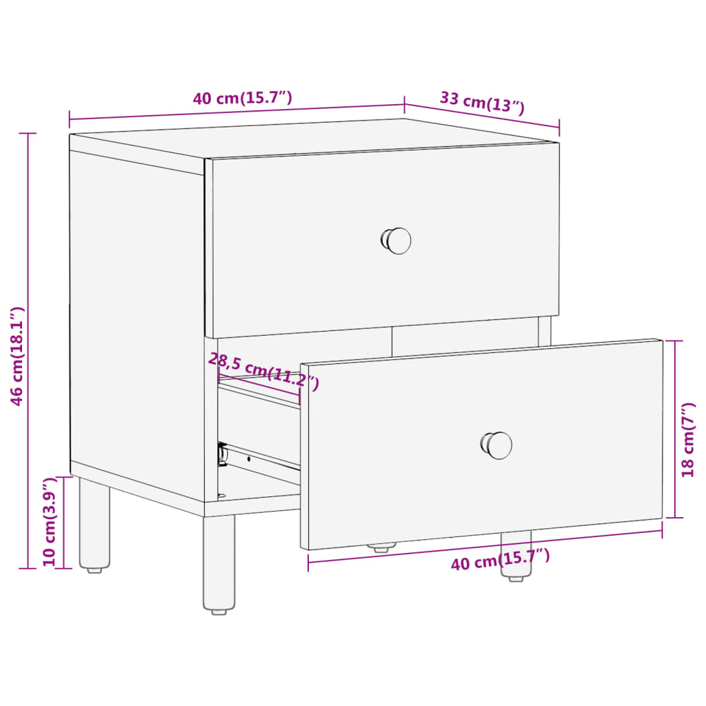 vidaXL Nachttische 2 Stk. 40x33x46 cm Massivholz Mango