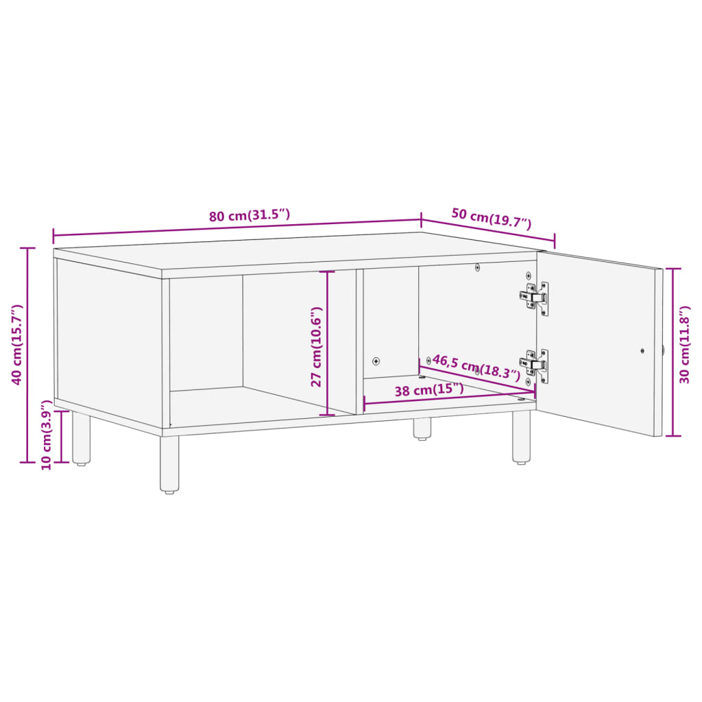 vidaXL Table basse 80x50x40 cm Bois de manguier massif