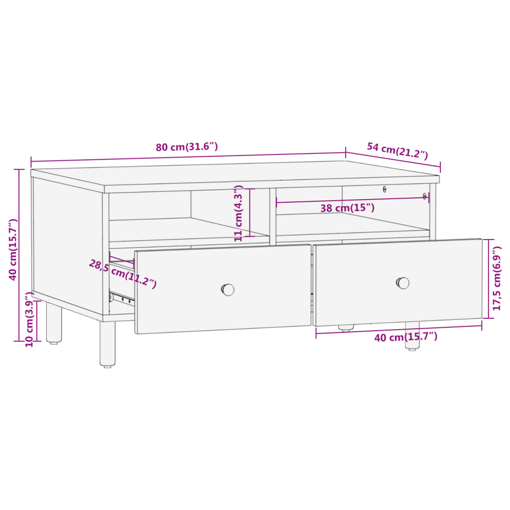 vidaXL Table basse 80x54x40 cm Bois de manguier massif