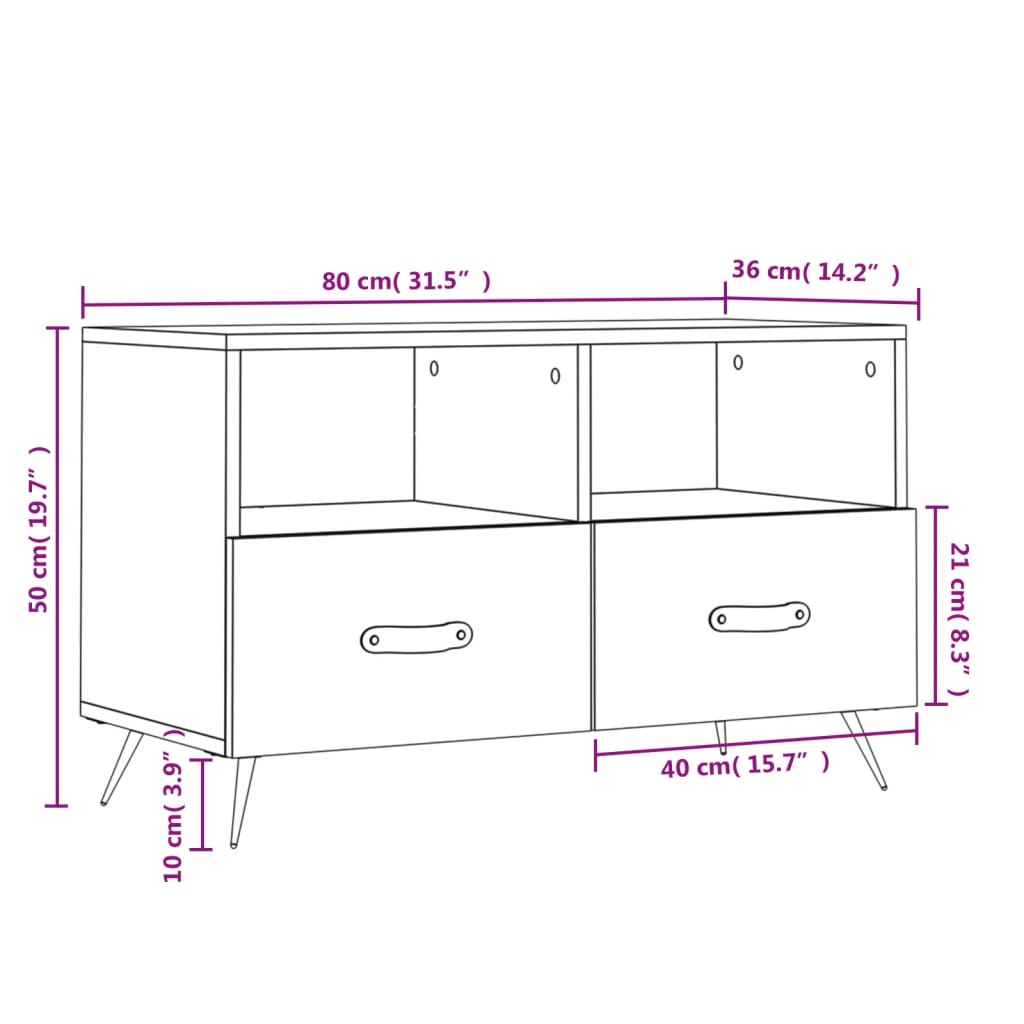 vidaXL TV-Schrank Hochglanz-Weiß 80x36x50 cm Holzwerkstoff