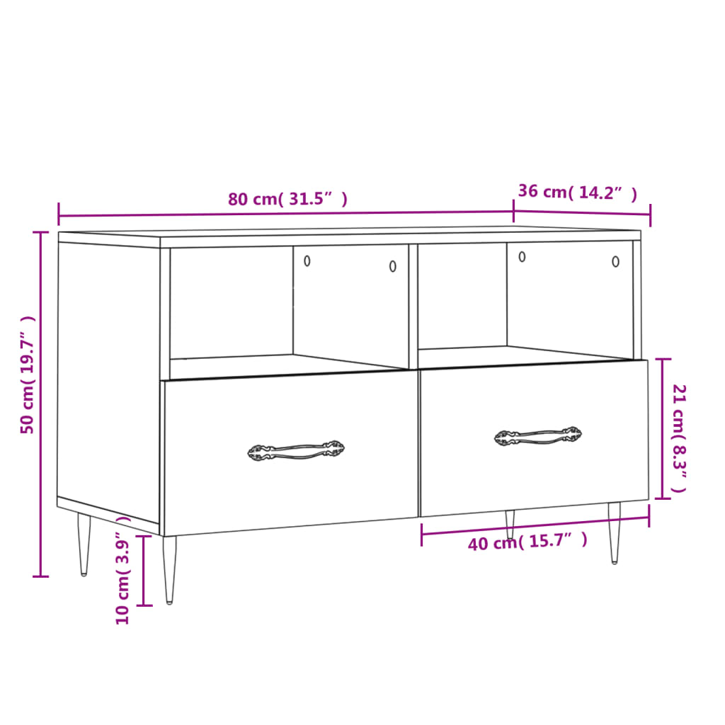 Meuble TV vidaXL chêne fumé 80x36x50 cm aggloméré