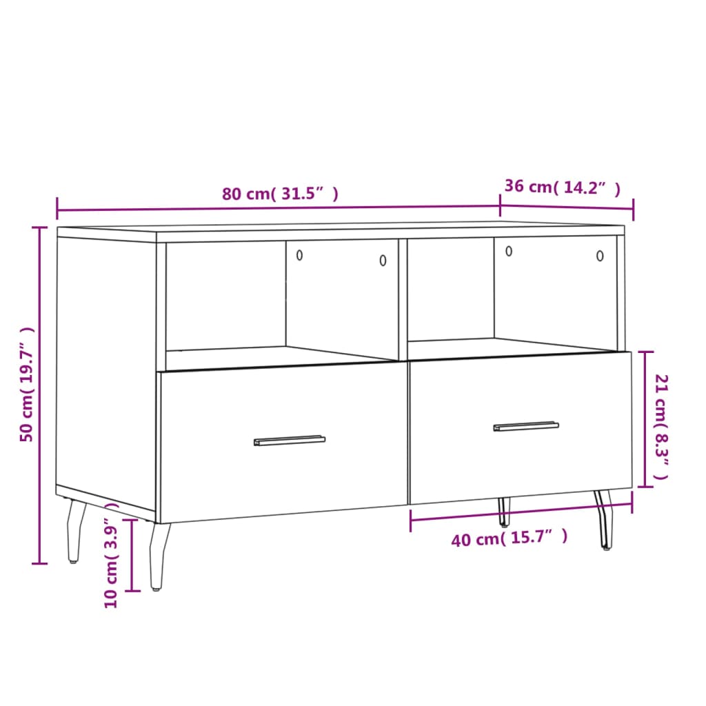 vidaXL Meuble TV Noir 80x36x50 cm Bois d'ingénierie
