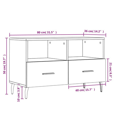 Meuble TV vidaXL chêne fumé 80x36x50 cm aggloméré