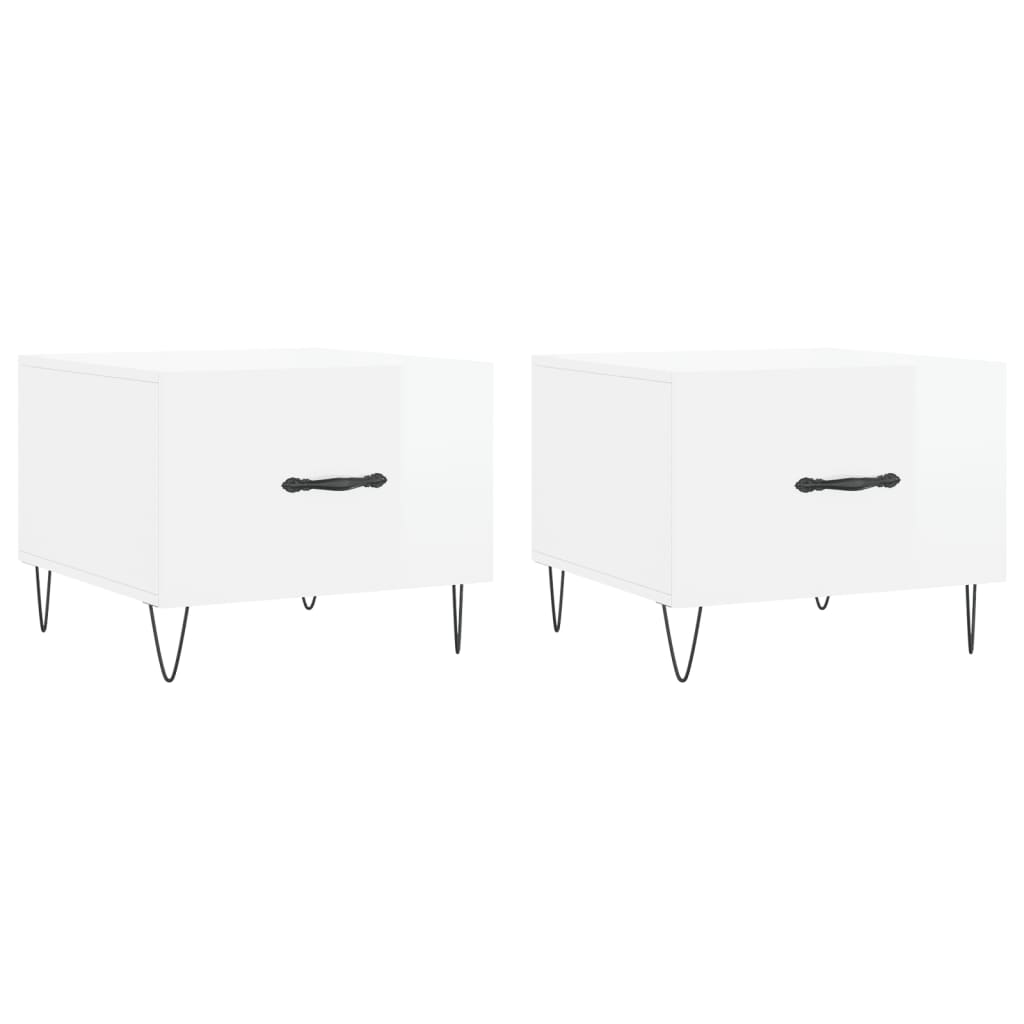 vidaXL Tables basses 2 pcs Blanc brillant 50x50x40 cm Bois d'ingénierie