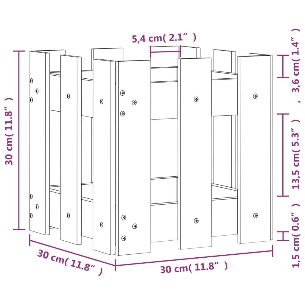 vidaXL Pflanzkübel Lattenzaun-Design 30x30x30 cm Massivholz Douglasie