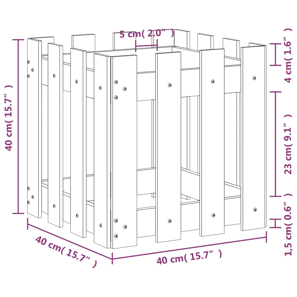 vidaXL Pflanzkübel Lattenzaun-Design 40x40x40 cm Massivholz Douglasie