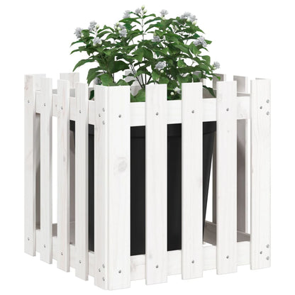 vidaXL Pflanzkübel Lattenzaun-Design Weiß 50x50x50cm Massivholz Kiefer