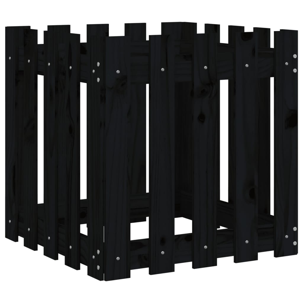 vidaXL Pflanzkübel Lattenzaun-Design Schwarz 50x50x50 cm Kiefernholz