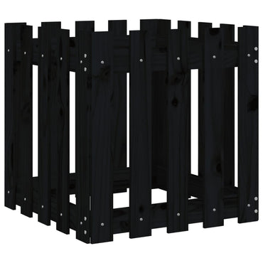 vidaXL Pflanzkübel Lattenzaun-Design Schwarz 50x50x50 cm Kiefernholz