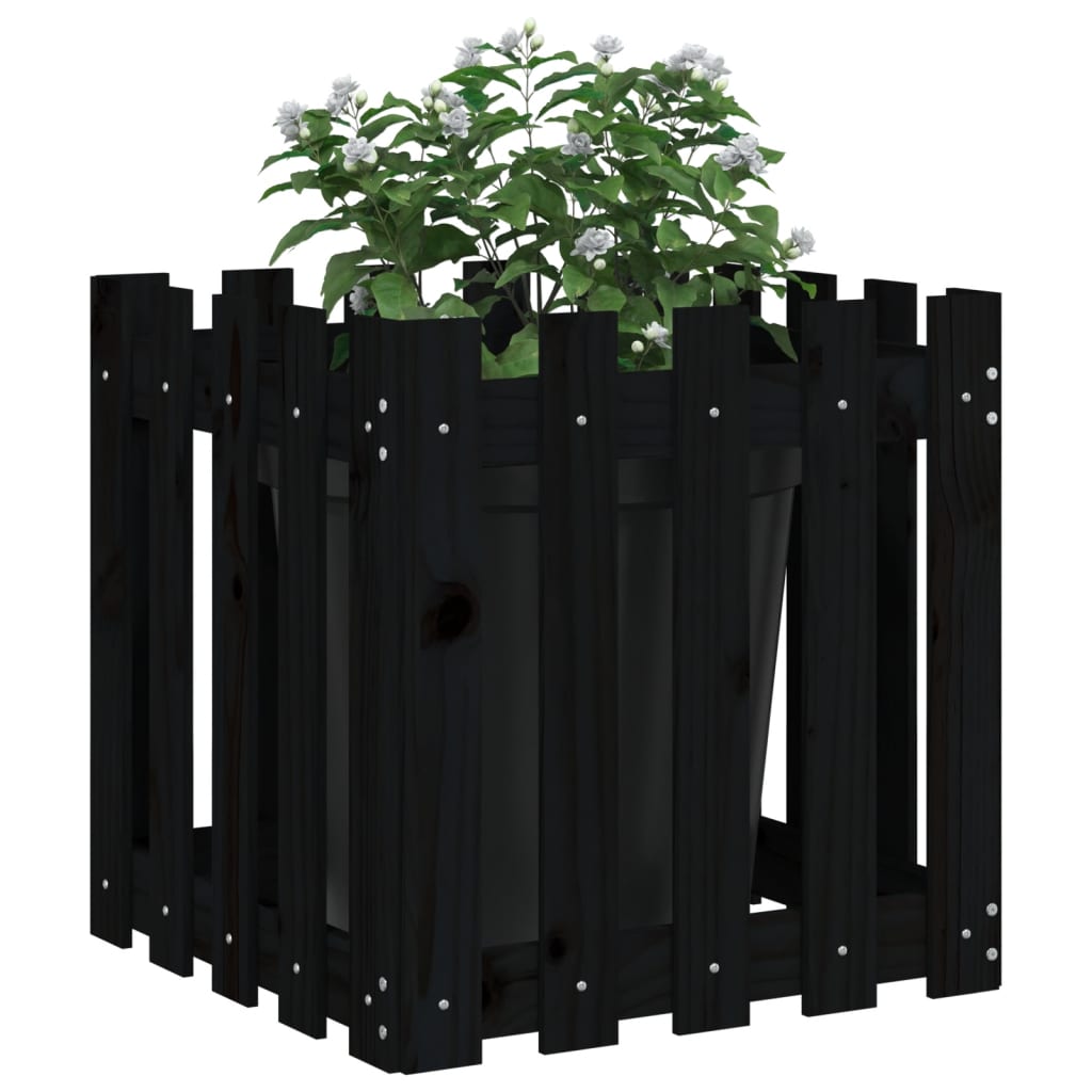 vidaXL Pflanzkübel Lattenzaun-Design Schwarz 50x50x50 cm Kiefernholz