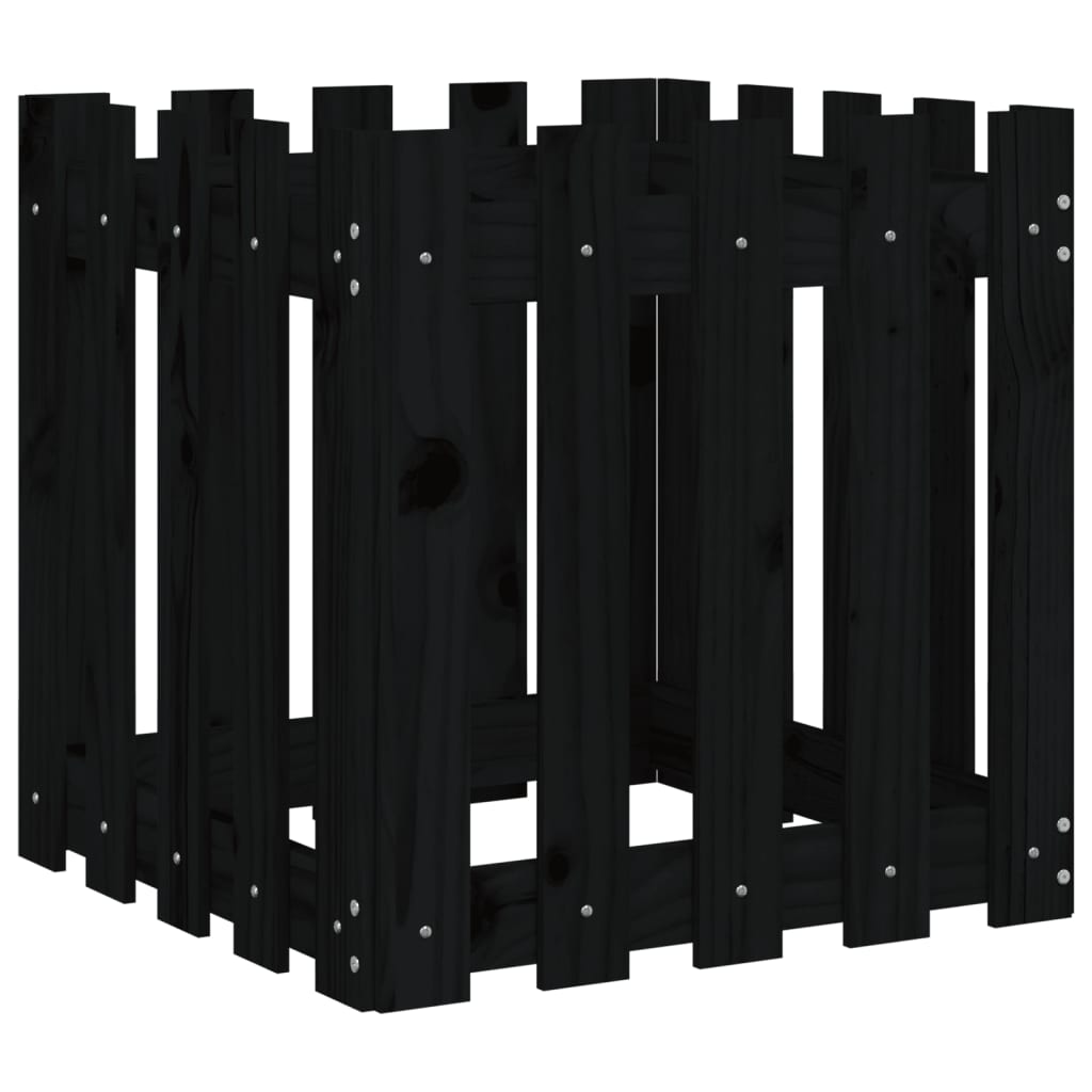 vidaXL Pflanzkübel Lattenzaun-Design Schwarz 50x50x50 cm Kiefernholz