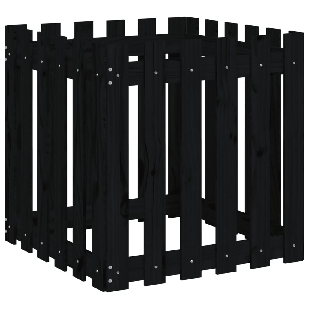 vidaXL Pflanzkübel Lattenzaun-Design Schwarz 60x60x60 cm Kiefernholz