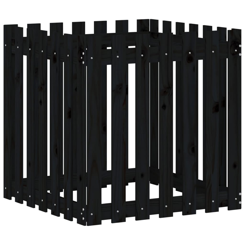 vidaXL Pflanzkübel Lattenzaun-Design Schwarz 70x70x70 cm Kiefernholz