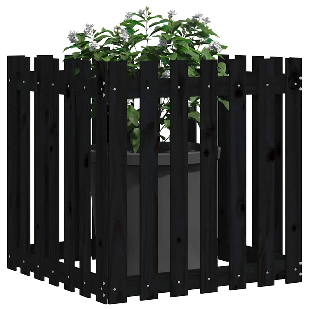 vidaXL Pflanzkübel Lattenzaun-Design Schwarz 70x70x70 cm Kiefernholz