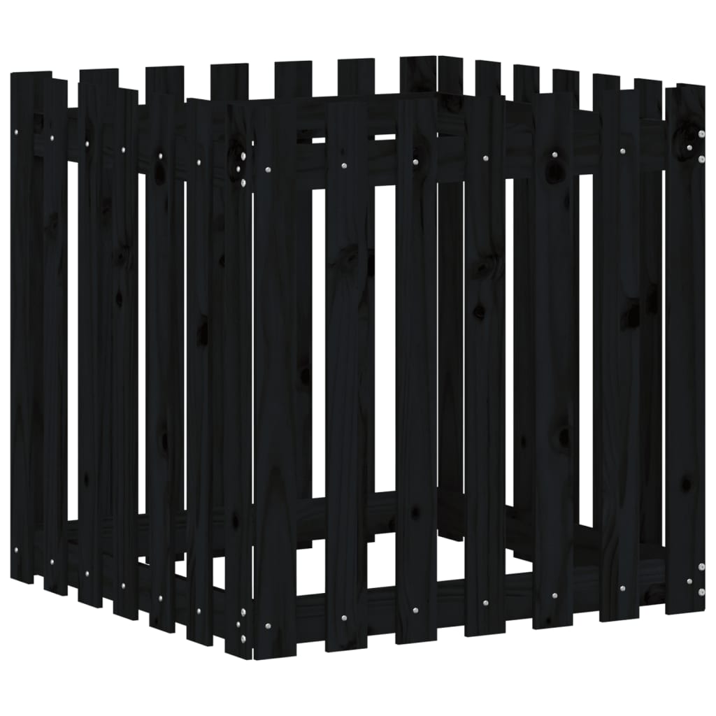 vidaXL Pflanzkübel Lattenzaun-Design Schwarz 70x70x70 cm Kiefernholz