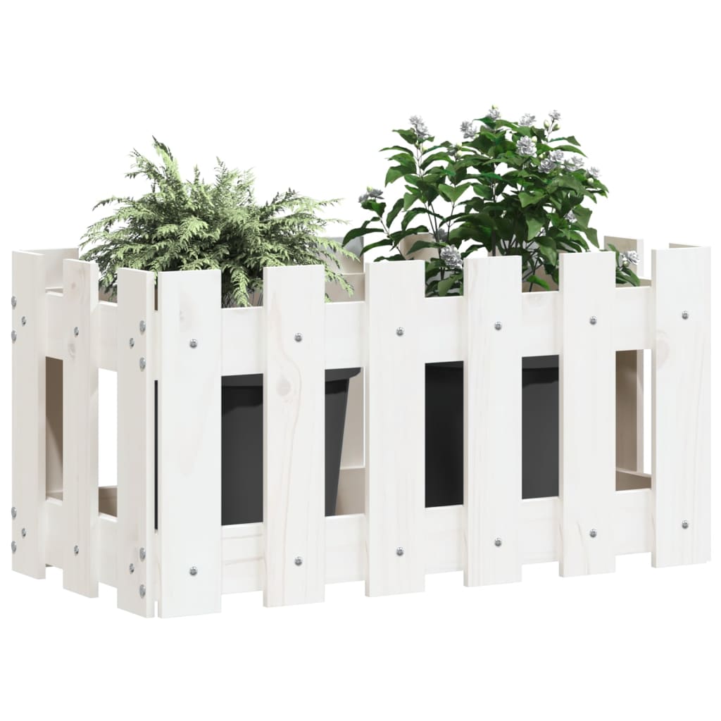 vidaXL Pflanzkübel Lattenzaun-Design Weiß 60x30x30 cm Kiefernholz