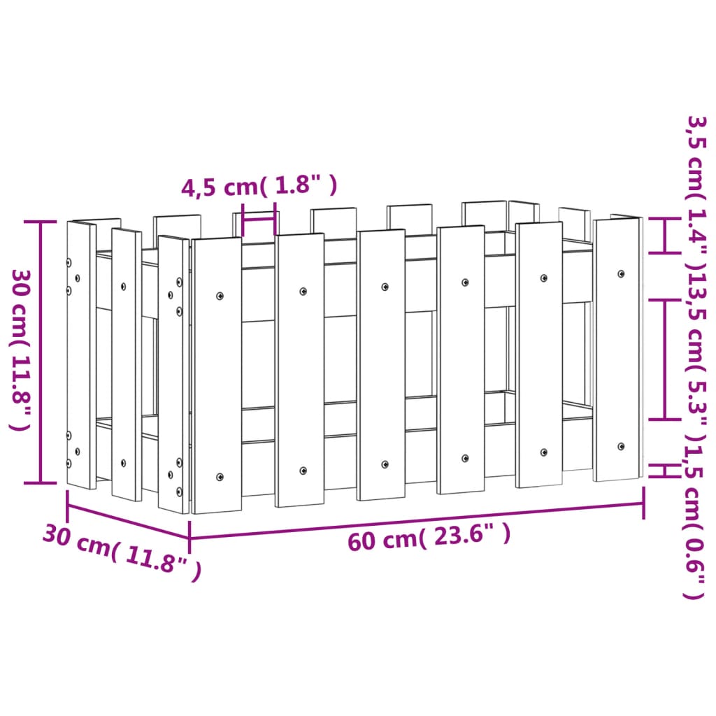 vidaXL Pflanzkübel Lattenzaun-Design Weiß 60x30x30 cm Kiefernholz
