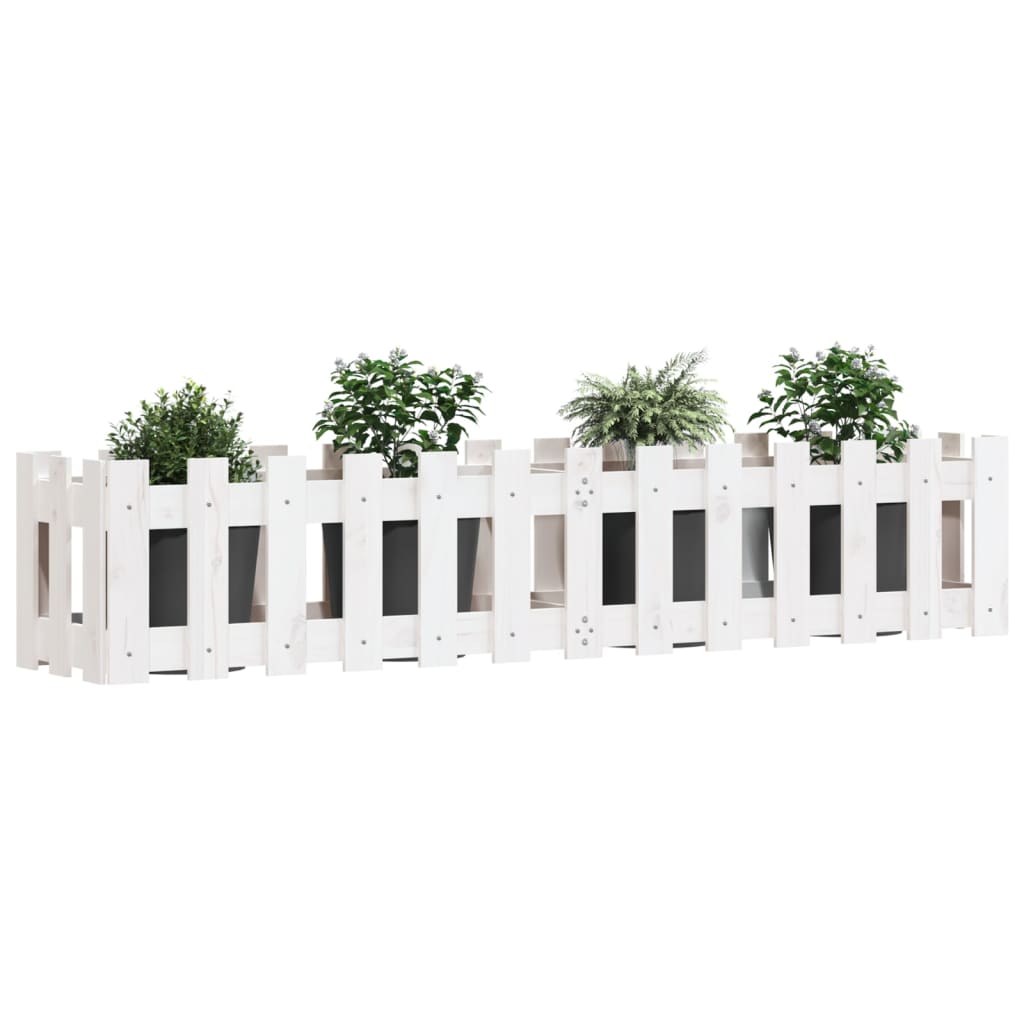 vidaXL Hochbeet Lattenzaun-Design Weiß 150x30x30 cm Massivholz Kiefer