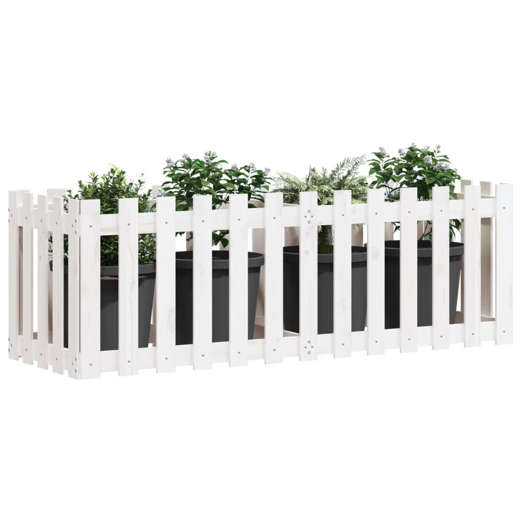 vidaXL Hochbeet Lattenzaun-Design Weiß 150x50x50 cm Massivholz Kiefer