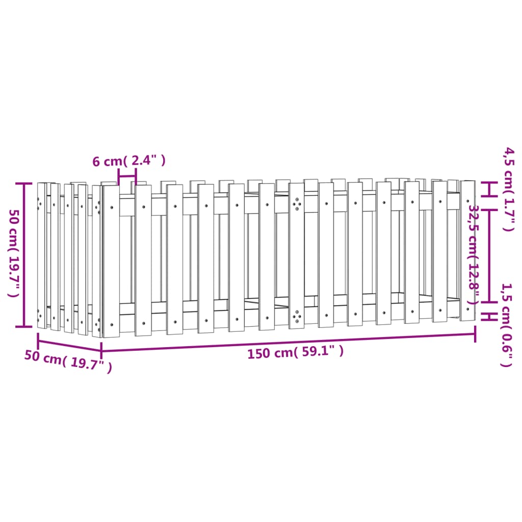 vidaXL Hochbeet Lattenzaun-Design Weiß 150x50x50 cm Massivholz Kiefer