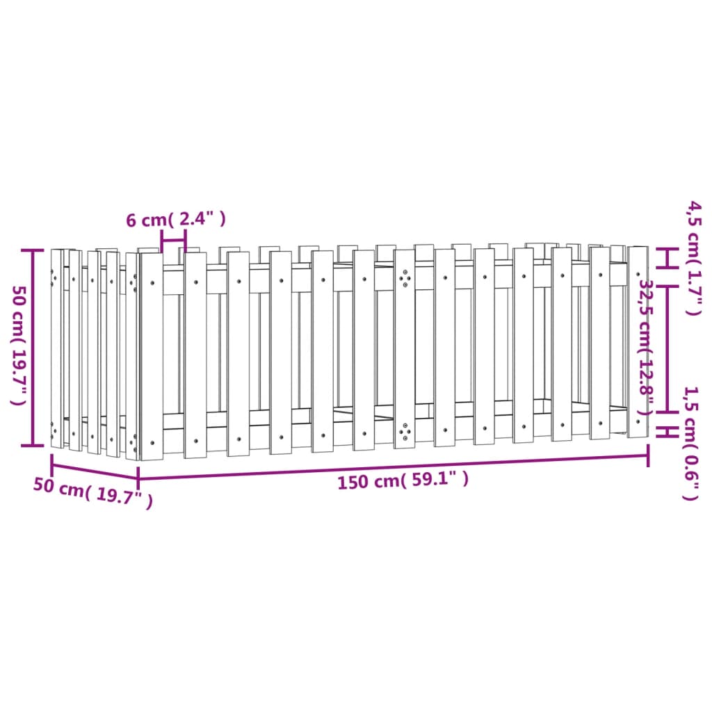 vidaXL Hochbeet Lattenzaun-Design 150x50x50 cm Massivholz Douglasie