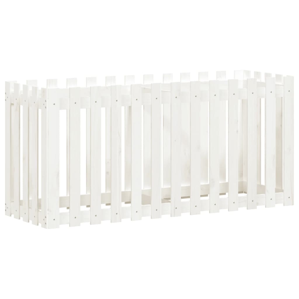 vidaXL Hochbeet Lattenzaun-Design Weiß 150x50x70 cm Massivholz Kiefer