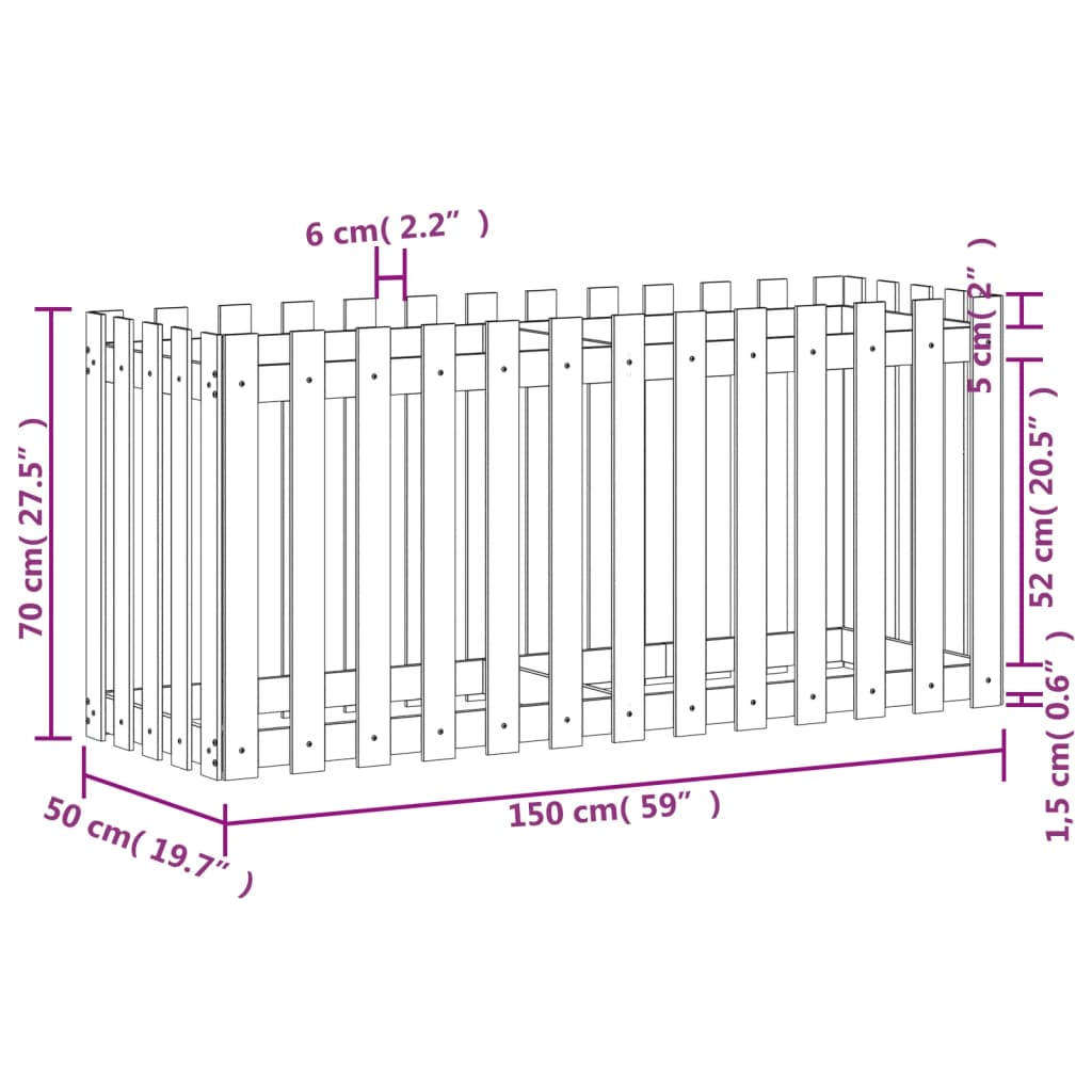 vidaXL Hochbeet Lattenzaun-Design 150x50x70 cm Massivholz Douglasie