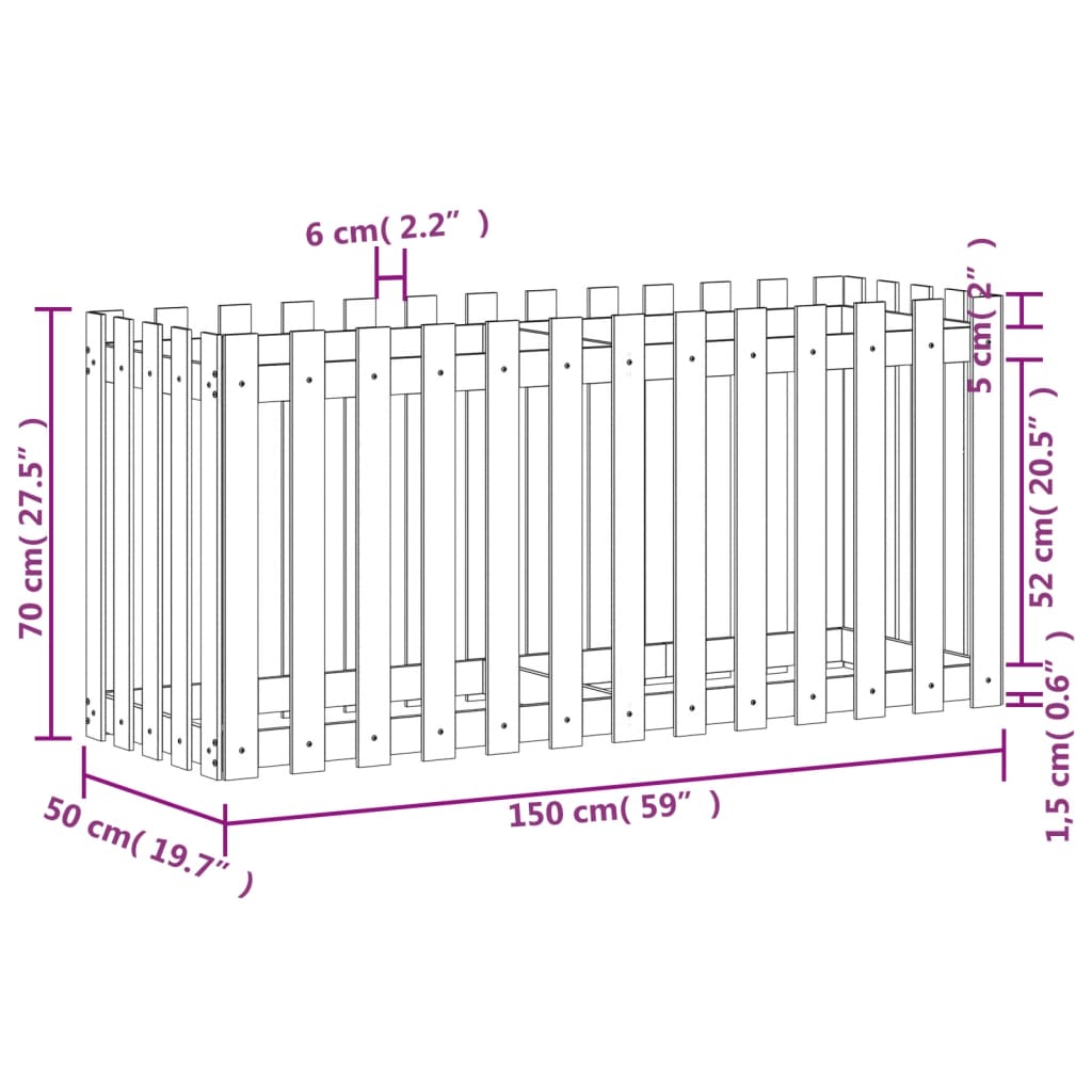 vidaXL Hochbeet Lattenzaun-Design 150x50x70 cm Kiefernholz Imprägniert