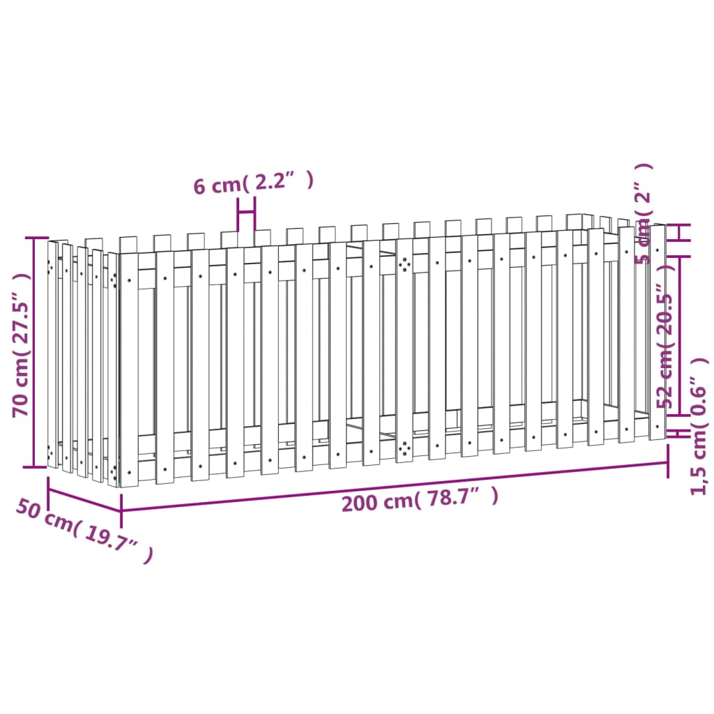 vidaXL Hochbeet Lattenzaun-Design 200x50x70 cm Massivholz Kiefer