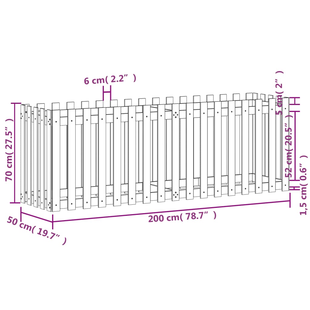 vidaXL Hochbeet Lattenzaun-Design Weiß 200x50x70 cm Massivholz Kiefer