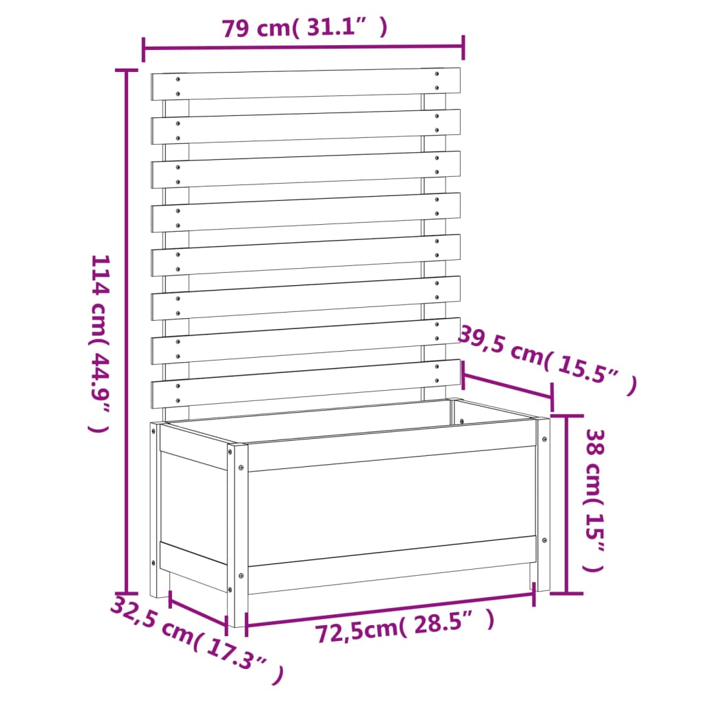vidaXL Pflanzkübel mit Rankhilfe Weiß 79x39,5x114 cm Massivholz Kiefer